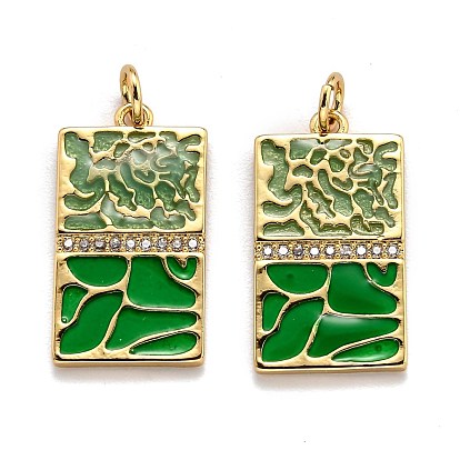 Brass Cubic Zirconia Pendants, Long-Lasting Plated, with Enamel, Rectangle