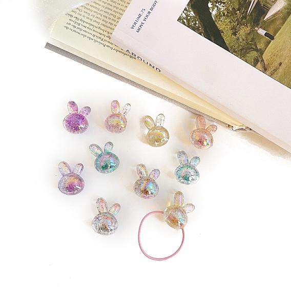 Прозрачные акриловые бусины, кролик, AB цвет, с блеском порошок