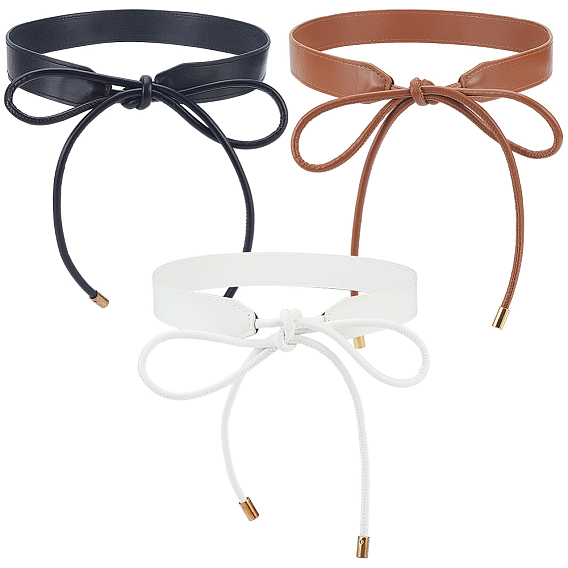 3 pièces 3 couleurs ceintures en cuir PU avec nœud papillon, ceintures sans boucle, pour la décoration de la robe des dames