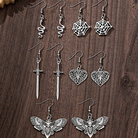 5 Парные серьги-подвески из сплава, разнообразные