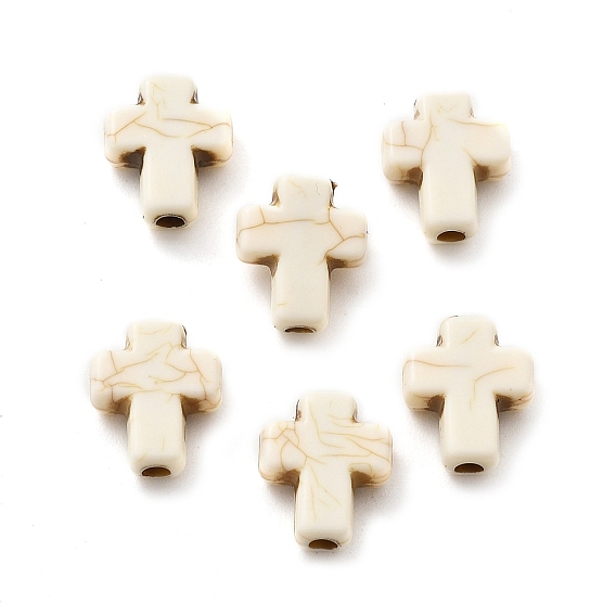 Хрустящие непрозрачные акриловые бусины, имитация бирюзовый, крестик