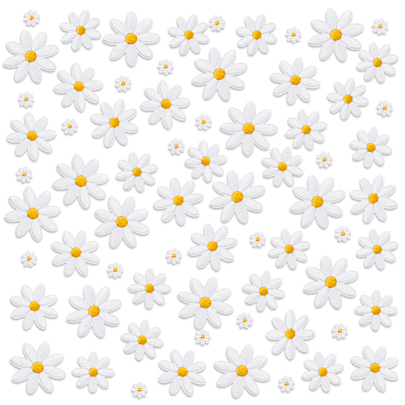 60 шт. 4 стили ромашки полиэстер вышитая ткань термоприклеиваемые/пришивные заплатки, аксессуары для костюма, аппликация