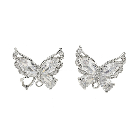 Латунные микро-паве прозрачные серьги-гвоздики из циркония, без кадмия, без никеля и без свинца, бабочка
