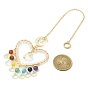 Chakra Gemstone & Brass Heart Pendant Decorations, with Glass Charm, for Home Decorations