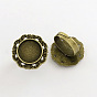 Adjustable Iron Flower Finger Ring Components Alloy Cabochon Bezel Settings, Cadmium Free & Lead Free, 17x5mm, Flat Round Tray: 15mm