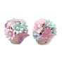 Polymer Clay Pave Rhinestone Round Beads, with Resin Flower & Butterfly