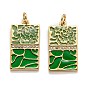 Brass Cubic Zirconia Pendants, Long-Lasting Plated, with Enamel, Rectangle