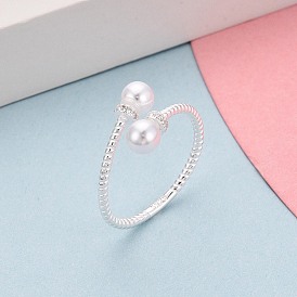 925 открытые кольца-манжеты из стерлингового серебра с микропаве из прозрачных кубических цирконий для женщин, круглые, с s925 штампом и АБС-имитацией жемчуга