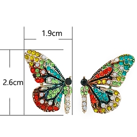 Rhinestone Butterfly Stud Earrings with 925 Sterling Silver Pins, Gold Plated Alloy Jewelry for Women