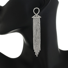 Exaggerated Diamond Inlaid Earrings Tassel Full Diamond Claw Chain Earrings - Simple Geometry, Women's Earrings.