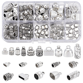 100шт 10 стиль тибетский стиль сплав наконечники шнура, Торцевые крышки, без кадмия и без свинца, столбец и квадрат и прямоугольник