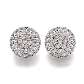 Пуговицы на хвостовике из латуни с микропейвом и прозрачным кубическим цирконием, плоско-круглые