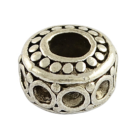 Alliage de style tibétain perles européennes supports strass, rondelle, Perles avec un grand trou   , sans plomb, 9x6mm, trou: 4 mm, sur 628 pcs / 1000 g, propres à 2 mm strass