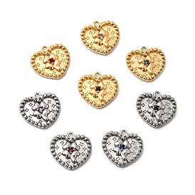 304 подвески из нержавеющей стали с микропаве из стразов, подвески в виде сердца с клевером