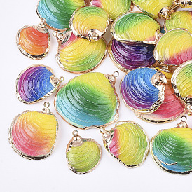 Electroplate Shell Pendants, with Brass Findings, Dyed, Light Gold