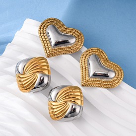 304 двухцветные серьги-гвоздики из нержавеющей стали, реальный 18 k позолоченный