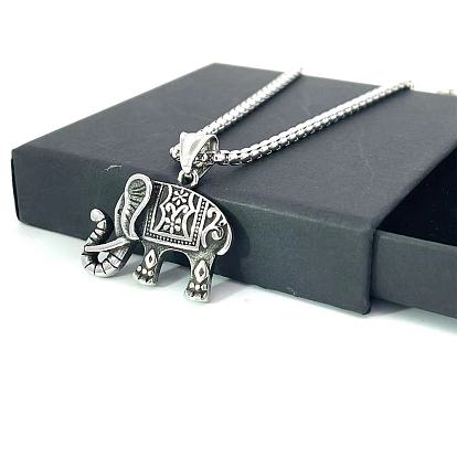 Винтажные ожерелья из нержавеющей стали со слоном для мужчин