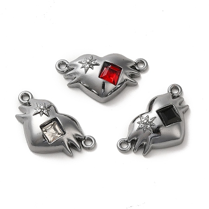 Alloy Connector Charms, Heart Links with Glass, Lead Free & Cadmium Free, Gunmetal