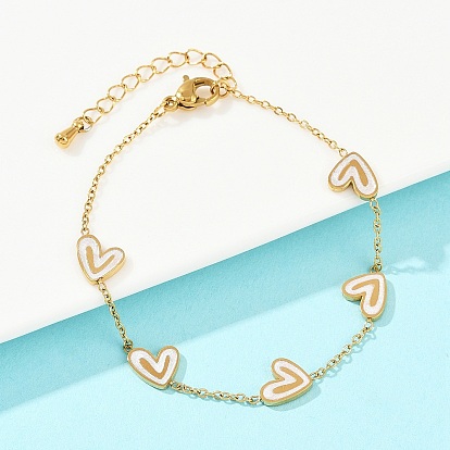 304 браслеты из нержавеющей стали с эмалированными звеньями для женщин, сердце, ионное покрытие (ip)