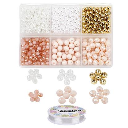 DIY Glass Beads Bracelet Making Kit, Including Round ABS Plastic Beads, Ceylon Glass Seed Beads, Rondelle Electroplate Glass Beads and Elastic Thread