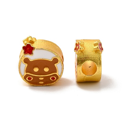 Rack Plating Alloy Enamel European Beads, Large Hole Beads, Cadmium Free & Lead Free, Matte Gold Color, Squirrel