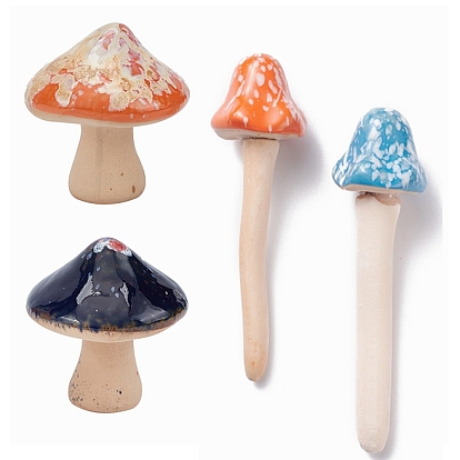 4Pcs 2 Style Mushroom Shape Porcelain Home Ornaments, for Fleshy Bonsai Display Decoration