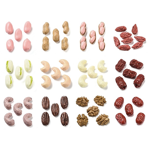 Opaque Resin Decoden Cabochons, Imitation Nut, Cashews/Pistachios/Peanuts/Red Dates/Pecans/Goji Berry/Walnuts