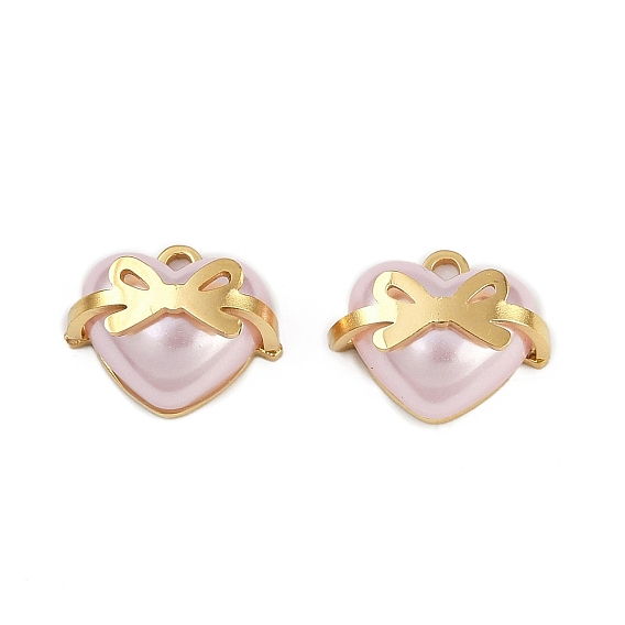 304 подвески из смолы из нержавеющей стали, сердечко с подвесками-бантиками, ионное покрытие (ip), реальный 18 k позолоченный