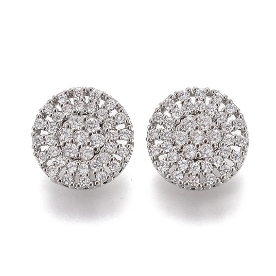 Пуговицы на хвостовике из латуни с микропейвом и прозрачным кубическим цирконием, плоско-круглые