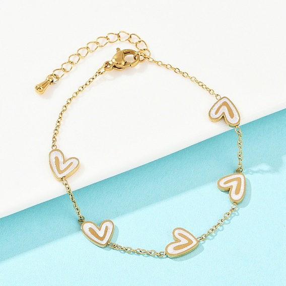 304 браслеты из нержавеющей стали с эмалированными звеньями для женщин, сердце, ионное покрытие (ip)