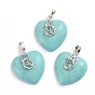 Gemstone Pendants, with Platinum Tone Brass Ice Pick Pinch Bails, Heart