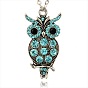 Alloy Rhinestone Bird Pendants, Owl for Halloween, Antique Silver, 45x23x4mm, Hole: 3.5mm