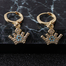 Royal Crown Design Earrings with Zirconia Stones, Copper Plated in Real Gold for Women by Xihuan