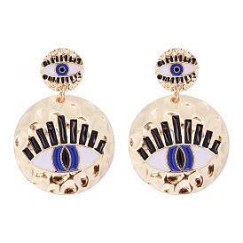 Geometric Alloy Irregular Earrings with Devil Eye, Street Style Ear Studs for Personality and Charm