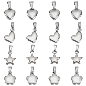 16 pcs 4 style 304 breloques en acier inoxydable, formes mixtes