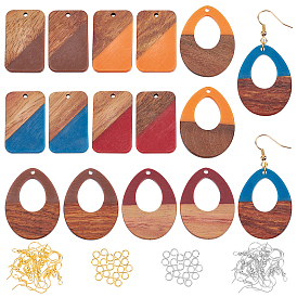 Olycraft Charm Dangle Earring DIY Making Kit for Girl Women, Including Opaque Resin & Walnut Wood Pendants, Iron Earring Hooks & Jump Rings