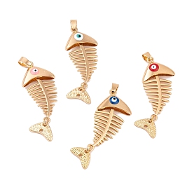 Alloy Enamel Big Pendants, Golden, Fishbone with Evil Eye Charm