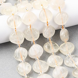 Нити из резных бусин из натурального лимонного кварца (обработанных термически)., формы раковины, с бисером