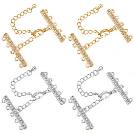 4 наборы 2 цвета латунь микропаве кубический цирконий удлинитель цепочки, застежки для ожерелья, с 5 нитями 10 и концами застежки омара, без никеля , прозрачные