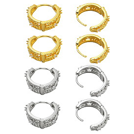 4 пары 2 цветные латунные серьги-кольца с микропаве из прозрачных кубических цирконий