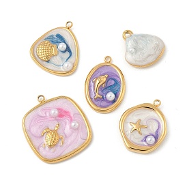 304 нержавеющей стальной эмали подвески, с абс пластмассовой имитационной жемчужиной, ионное покрытие (ip), реальный 18 k позолоченный