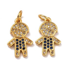 Brass Micro Pave Cubic Zirconia Charms, with Jump Ring, Real 18K Gold Plated, Boy