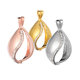 Brass Rhinestone Hollow Teardrop Cage Pendants, For Chime Ball Pendant Necklaces Making, Lead Free & Nickel Free & Cadmium Free, 31x18mm, Hole: 2mm