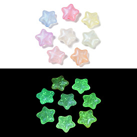 Luminous Transparent Acrylic Beads, with Glitter Power, Glow in the Dark, Star