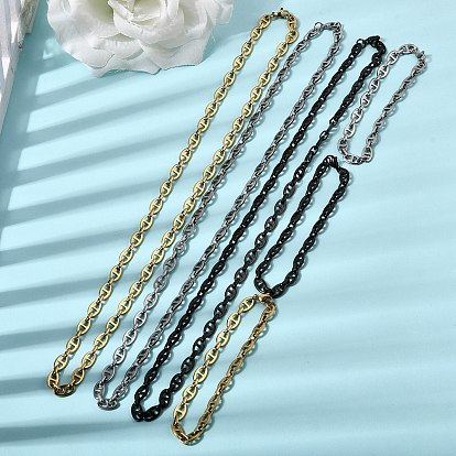 304 Наборы ювелирных украшений из нержавеющей стали: браслет и ожерелье с цепочками в морском стиле., с карабин-лобстерами 