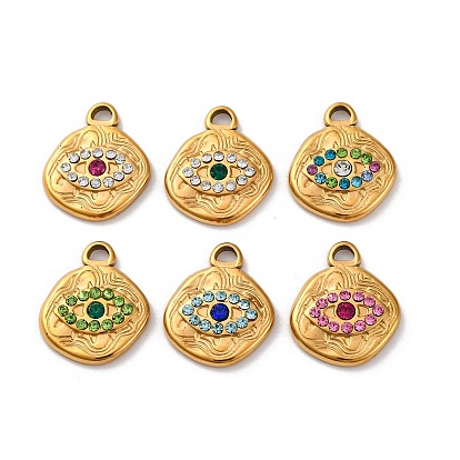 304 из нержавеющей стали горный хрусталь подвески, ионное покрытие (ip), реальный 14 k позолоченный, Злые чары глаз