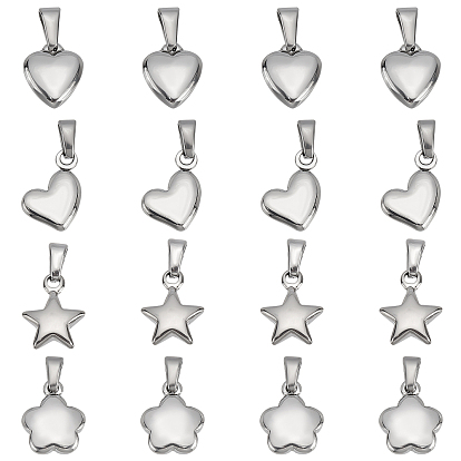 16 pcs 4 style 304 breloques en acier inoxydable, formes mixtes