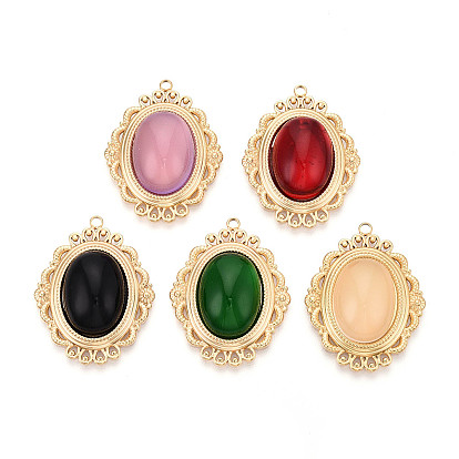 304 подвески из нержавеющей стали и стекла, овальный шарм, вакуумное покрытие pvd, реальный 18 k позолоченный