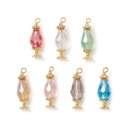Подвески гальванизируйте стекла, слезинки, с настоящими 18k позолоченными колпачками из сплава бусин, латунными бусинами и петлей из золотистого железа с плоскими головками, граненые