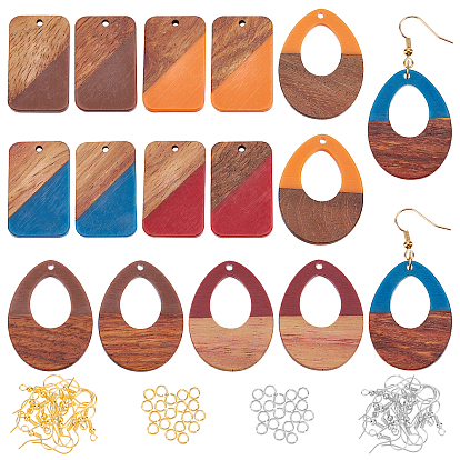 Kit de fabrication de boucles d'oreilles pendantes à breloques pour filles et femmes, y compris les pendentifs en résine opaque et en bois de noyer, boucles d'oreilles en fer crochets et anneaux de saut